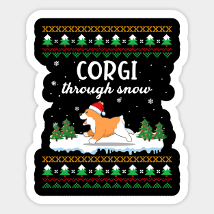 Corgi Through Snow Funny Christmas Costume Sticker